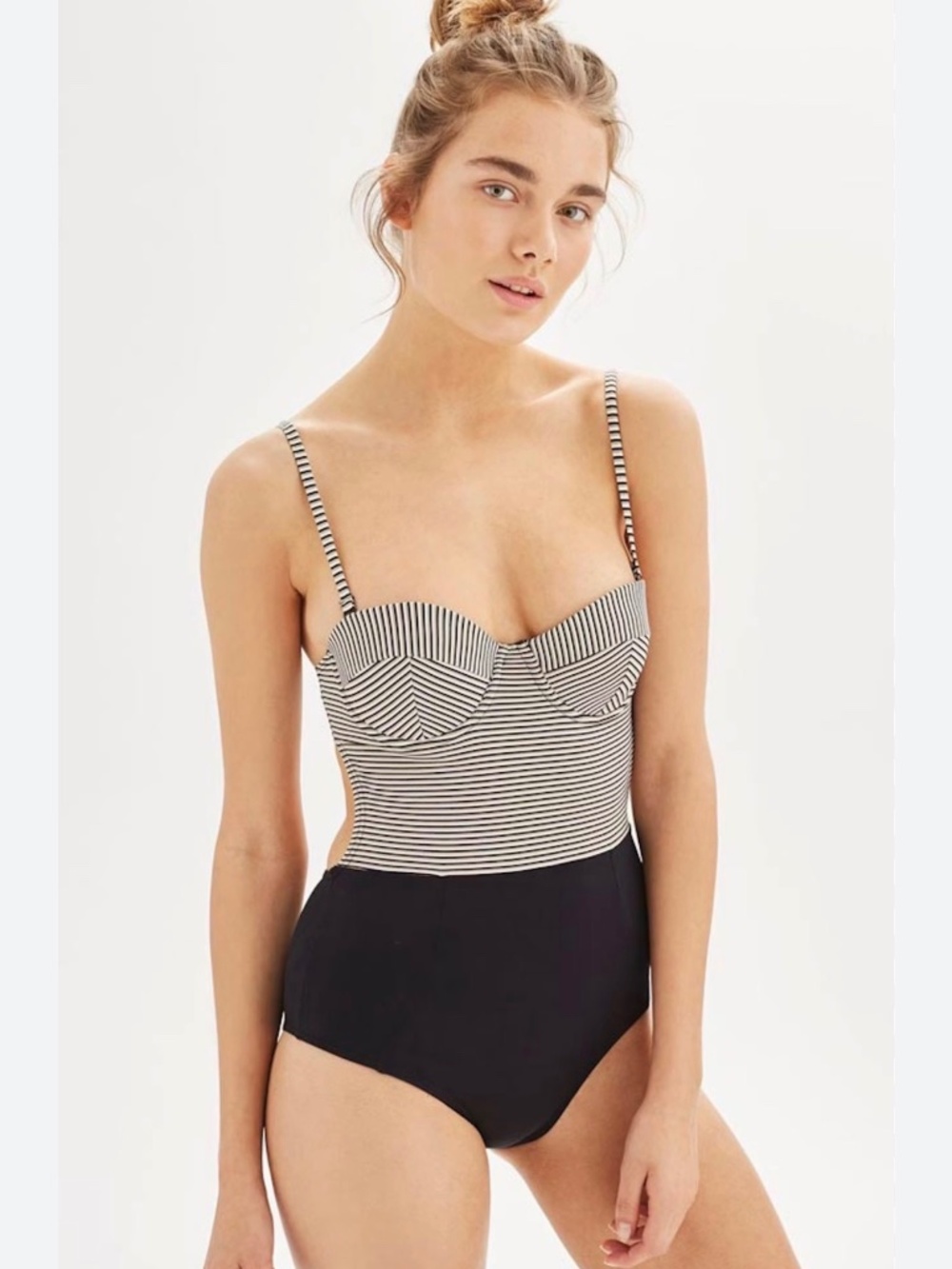 Topshop Black White and Gold Striped Swimsuit